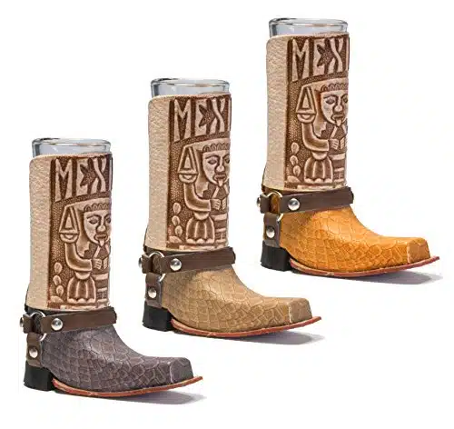 Mexican Leather Mini Texan Boot Tequila Shot   Original Artisan Bota Texana para Tequila pc (Assorted Colors)