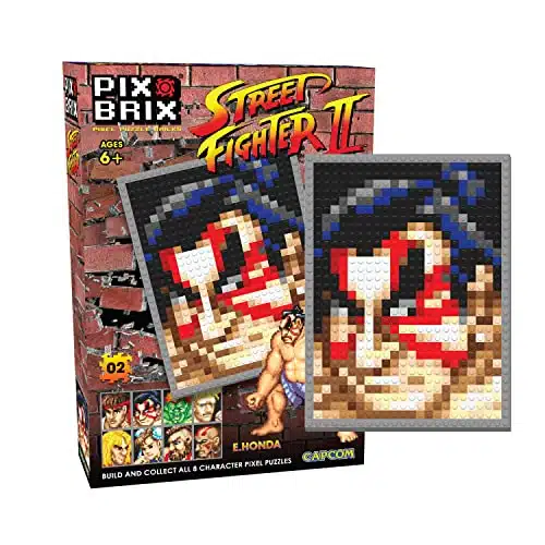 Pix Brix Street Fighter II Pixel Puzzle Bricks, E.Honda   Build Your Favorite Street Fighter   Includes Pieces Plus Color Coded Template with Background Story   No Water, Iron or Glue