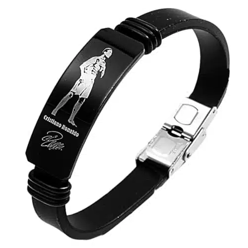 Ronaldo Bracelet, Black Stainless Steel Soccer Waistband, Soccer Football Gift For KidsMen