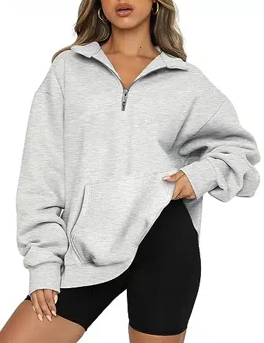 Trendy Queen Womens Half Zip Pullover Oversized Sweatshirts Hoodies with Pockets Quarter Zip Long Sleeve Fleece Jackets Crewneck Fall Outfits Cute Preppy Yk Winter Clothes Tee