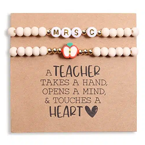 Back to School Teacher Gift Bracelet Personalized Best Teacher Gifts for Women Appreciation Gifts in Bulk Kindergarten Preschool Thank you Present Jewlery Teacher Must Haves (