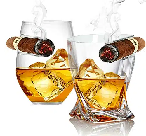 Bezrat Whiskey Glass  Double Old Fashioned Tumbler With Side Mounted Holder Rest   Whiskey Glasses Gift (pk Twist & Round)