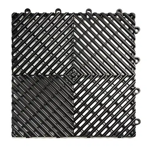 Big Floors RaceDeck Free Flow Open Rib Self Draining Design, Durable Copolymer Plastic Interlocking Modular Garage Flooring Tile (Pack), Black