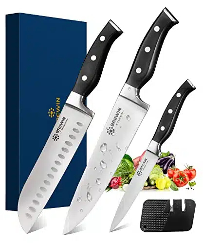 Brewin Professional Kitchen Knives, PC Chef Knife Set Sharp Knives Carving Sets for Kitchen High Carbon Stainless Steel, Japanese Cooking Knife with Gift Box