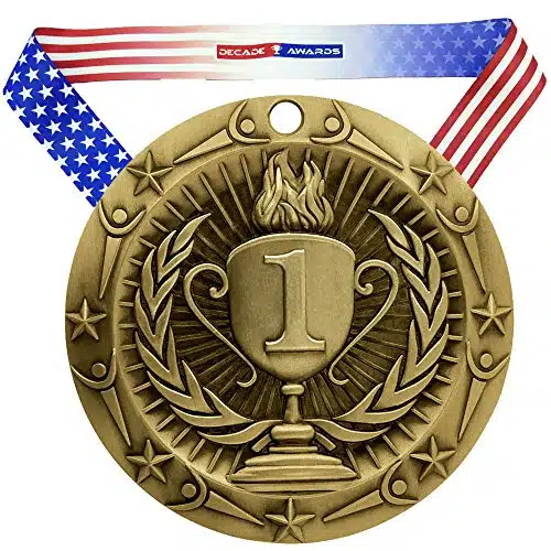 Decade Awards' st Place Gold Medal   Large Metal   Olympic Award Medals with Stars & Stripes American Flag V Neck Ribbon   Perfect for School Competitions, Kids, Students, Ath