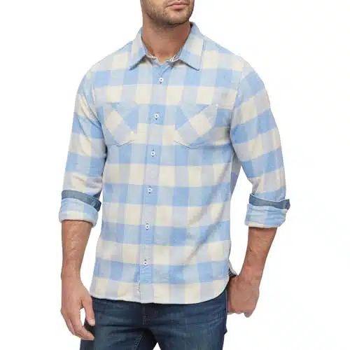 Flag & Anthem Men's Long Sleeve Buffalo Plaid Flannel Shirt, Large, Harrells Light Blue