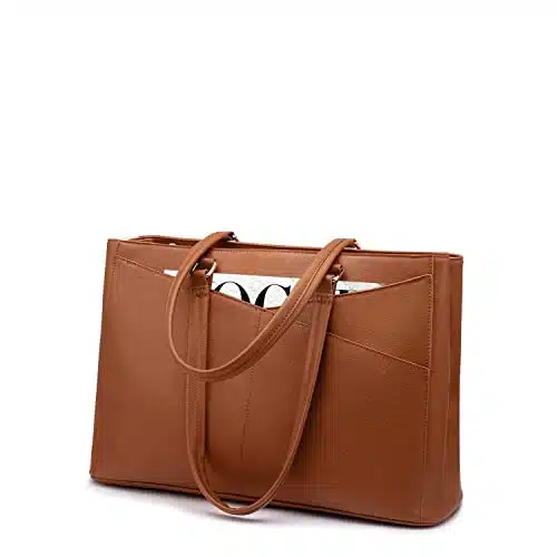 Laptop Tote Bag for Women Inch Waterproof Leather Computer Bags Women Business Office Work Bag Briefcase Brown