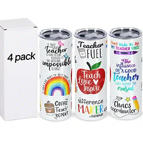 Micellwuu Pack Teacher Appreciation Gifts, Teacher Gifts from Student, Teacher Appreciation Week Gifts, oz Skinny Teacher Tumbler for Teacher Week, Birthday, Back to School, C