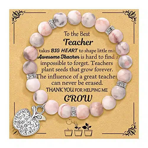 U Zomir Teacher Appreciation Gifts for Women, Thank You Teacher Gifts Teacher Bracelet with Gift Message Card, Natural Stone Apple Bracelets End of Year Teacher Gifts from Stu