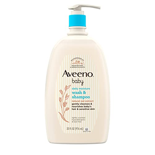 Aveeno Baby Daily Moisture Gentle Bath Wash & Shampoo with Natural Oat Extract, Hypoallergenic, Tear Free & Paraben Free Formula for Sensitive Hair & Skin, Lightly Scented, fl