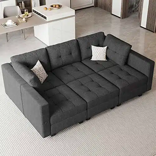 Belffin Convertible Sectional Sleeper Sofa Bed Modular Sofa Sleeper Couch Set with Storage Seat Modular Sectional Couch Bed Dark Grey