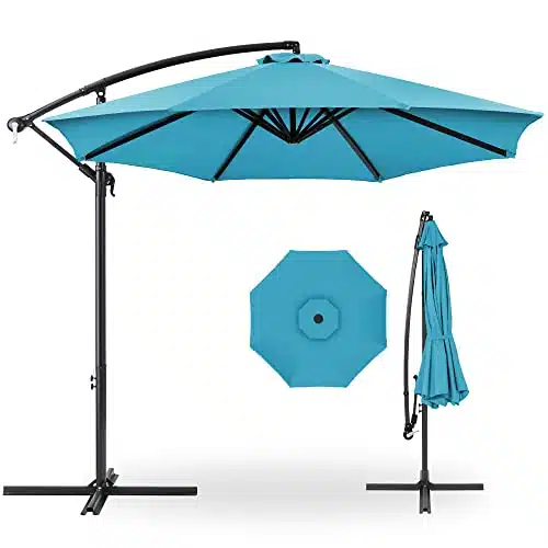 Best Choice Products ft Offset Hanging Market Patio Umbrella wEasy Tilt Adjustment, Polyester Shade, Ribs for Backyard, Poolside, Lawn and Garden   Sky Blue