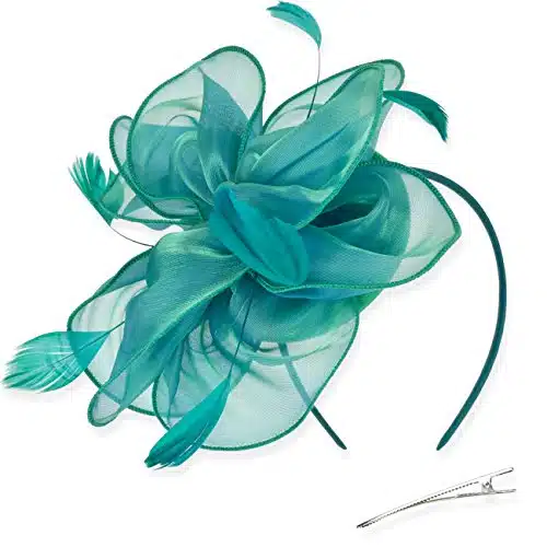 DRESHOW Fascinators Hat Tea Party Headwear Ribbons Feathers on a Headband and a Clip for Girls and Women