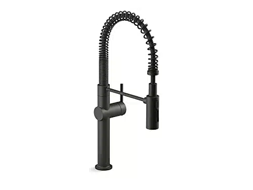 KOHLER BL Crue Kitchen Sink Faucet with Single Lever Handle, Pre Rinse Kitchen Faucet, Commercial Faucet, Hole installation, Matte Black