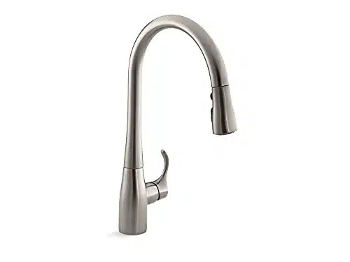 KOHLER VS Simplice Pull Down Kitchen Faucet, Spray Faucet, Kitchen Sink Faucet with Pull Down Sprayer, Vibrant Stainless, High Arch