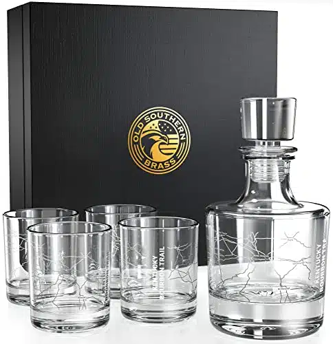 Kentucky Bourbon Trail Decanter Whiskey Glass Gift Set   Piece Set   Premium Gift Box