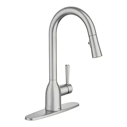 Moen Adler SRS Spot Resist Stainless Zinc Pull Down Kitchen Faucet with Power Clean, Button, and Retractable Wand, ADA Compliant, Classic Style, Fashion forward, Built to Last