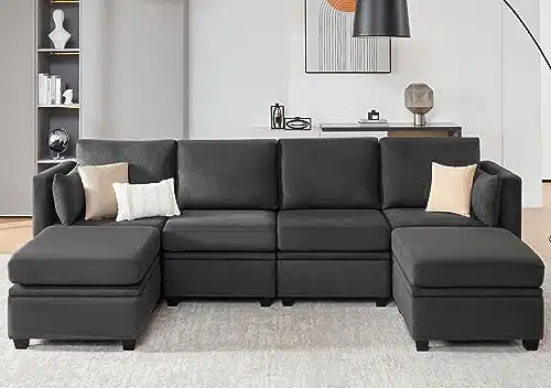 WETRUE Modular Sectional Sofa, Convertible U Shaped Sofa Couch with Storage, High Supportive & Soft Sponges, Seat Modular Sectionals Sofa Couch with Chaise for Living Room, Da