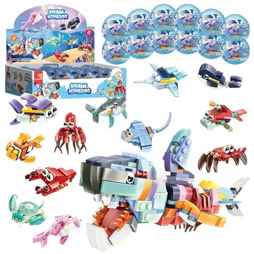 WINGIFT Pcs Shark Building Blocks Set in Pre Filled Easter Eggs, Egg Surprise Sea Creatures Toys, Easter Egg Hunting, Easter Basket Stuffers, Party Favor for Kids, Birthday, C