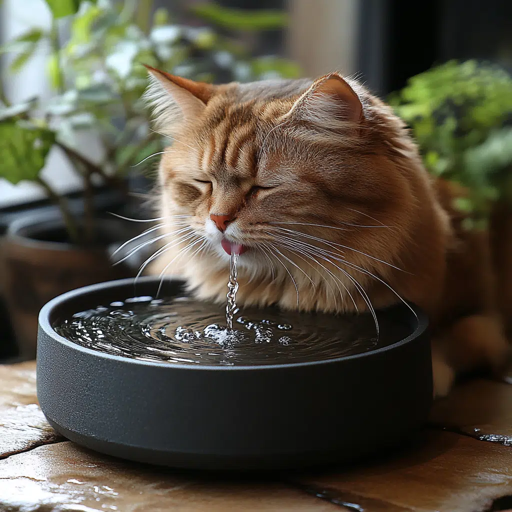 cat drinking fountain